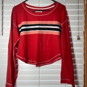 Free People Red Striped Long Sleeve Top Size XS